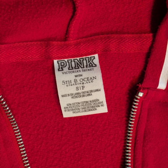 Pink Victoria's Secret Red‎ WI 1/2 Zip Hoodie, Embellished W, Striped Hood, Sz S - Picture 5 of 8